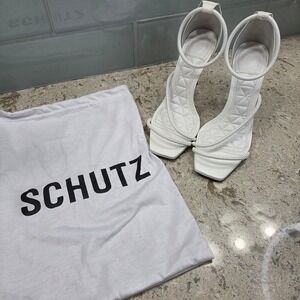 Schutz White Quilted Strappy Square Toe Stiletto Heels Sandals‎